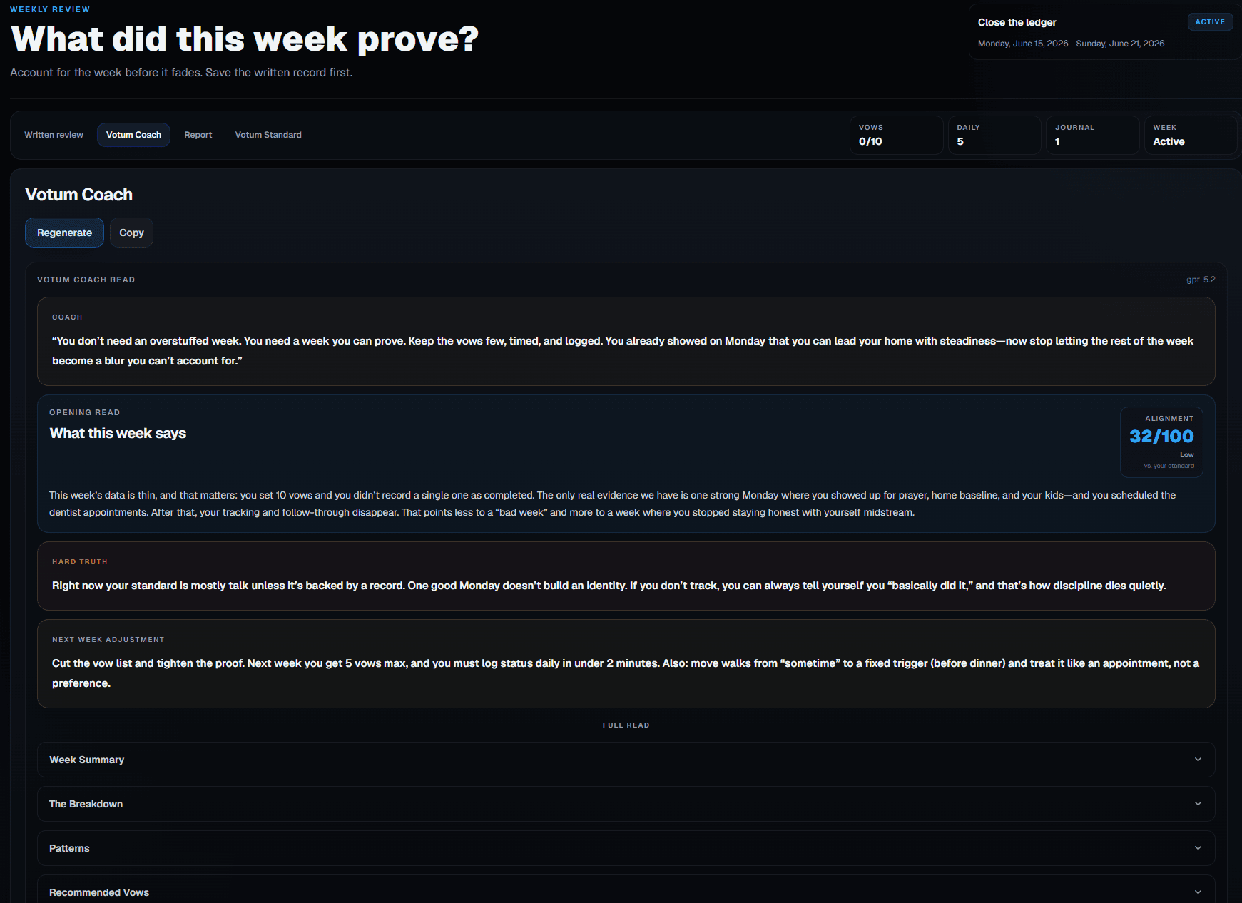 Votum Coach AI accountability read